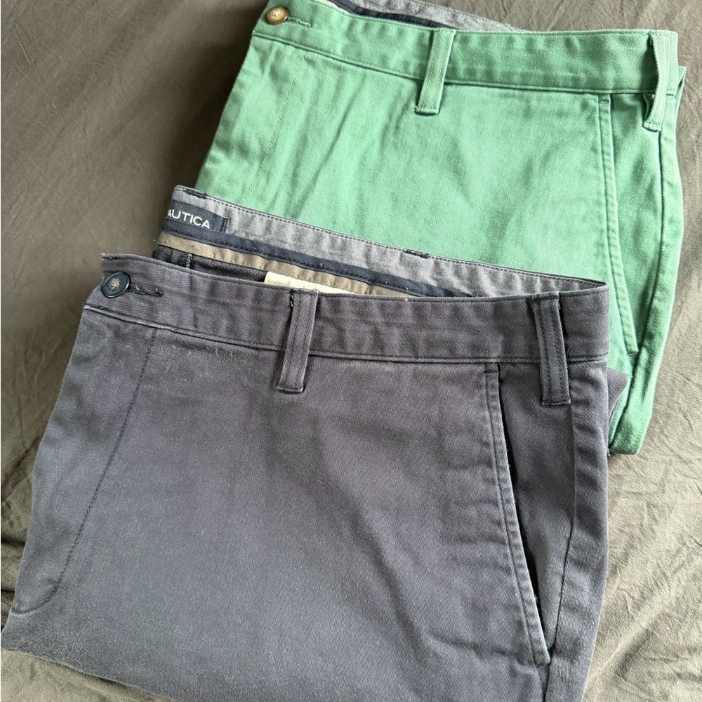 Nautica Men’s Chinos in Green and Navy bundle Deck Pants Chinos